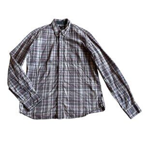 John Varvatos Plaid Button-Down Shirt Long Sleeve 100% Cotton Purple Size Large